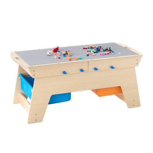 VEVOR Mesa de Actividades para Niños, Mesa de Juego Multifuncional de Madera 905 x 497 x 393 mm con 200 Bloques de Construcción, 3 Compartimentos y Bandeja 2 en 1 para Niños a Partir de 3 Años