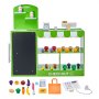 VEVOR Juego de Tienda de Comestibles para Niños Juguete de Puesto de Mercado de Madera con Bolsa de Compras, Cinta Transportadora, Escáner, Caja Registradora, Báscula, para Niños Más de 3 Años