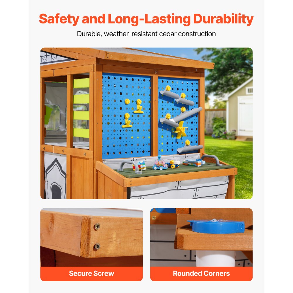 VEVOR Casita de Juegos para Niños de Madera de Cedro, con Nido de Pájaro, Timbre, Cubo de Basura, Juego de Pared de Gravedad, Bolsa de Almacenamiento, Alféizar de Ventana, para Niños 3 a 10 Años
