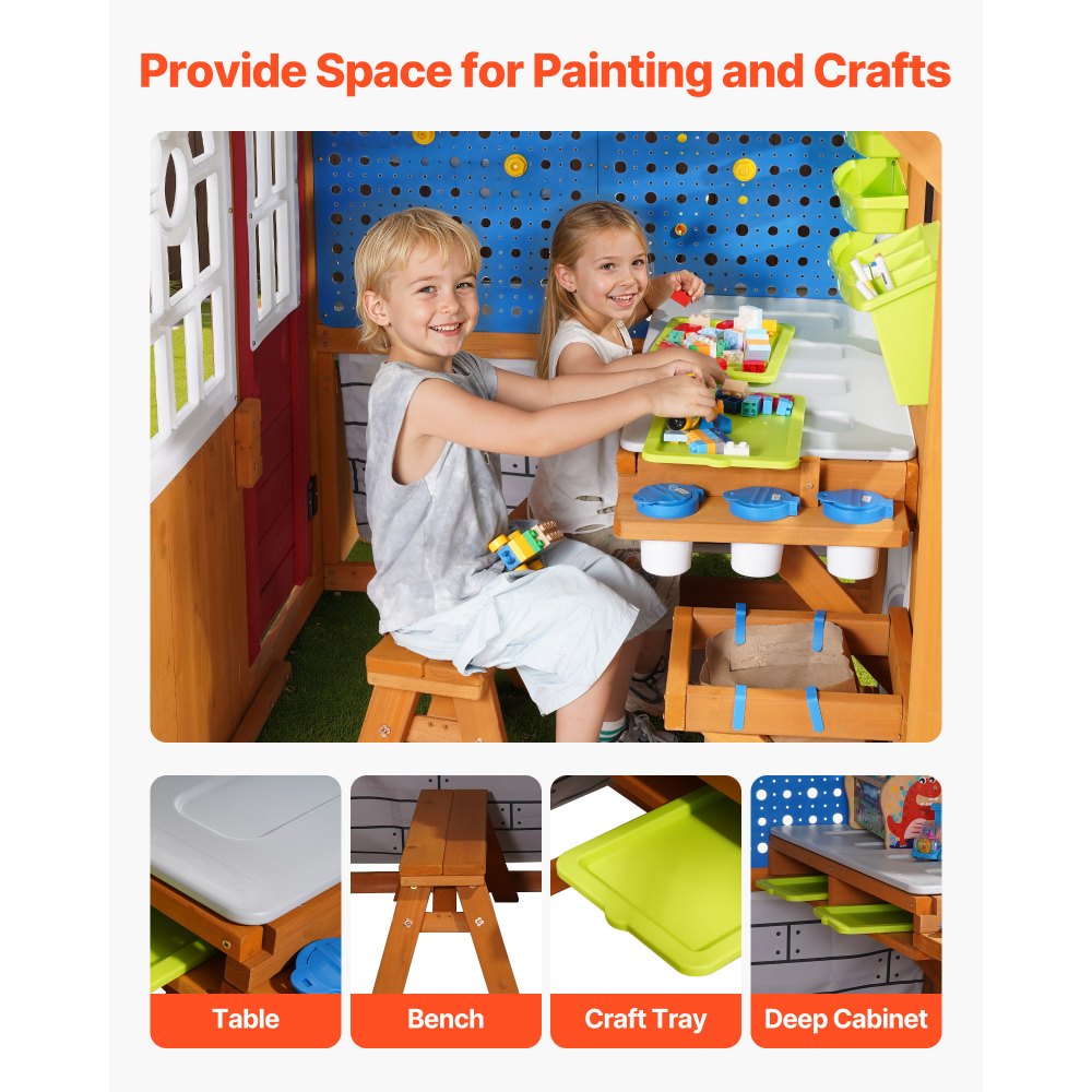 VEVOR Casita de Juegos para Niños de Madera de Cedro, con Nido de Pájaro, Timbre, Cubo de Basura, Juego de Pared de Gravedad, Bolsa de Almacenamiento, Alféizar de Ventana, para Niños 3 a 10 Años