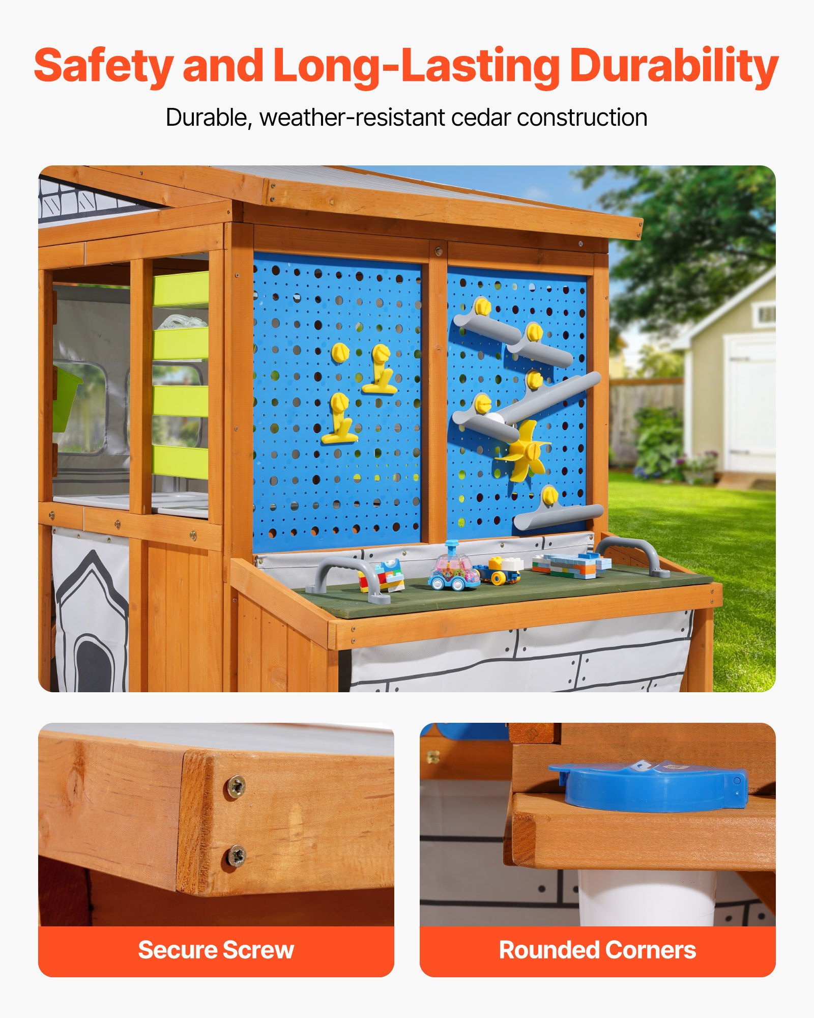 VEVOR Casita de Juegos para Niños de Madera de Cedro, con Nido de Pájaro, Timbre, Cubo de Basura, Juego de Pared de Gravedad, Bolsa de Almacenamiento, Alféizar de Ventana, para Niños 3 a 10 Años