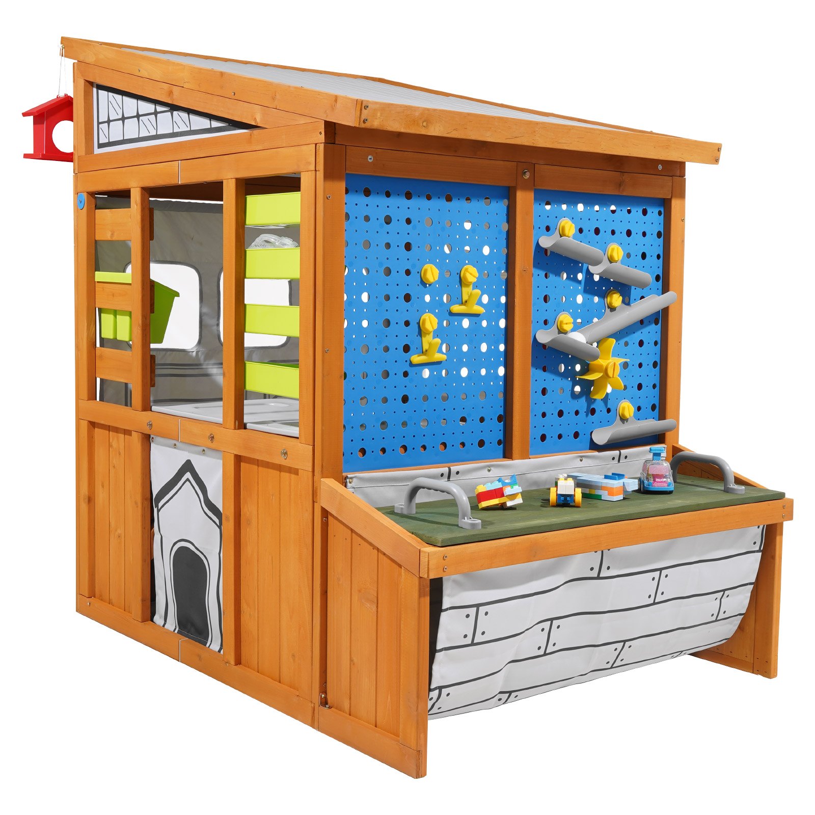 VEVOR Casita de Juegos para Niños de Madera de Cedro, con Nido de Pájaro, Timbre, Cubo de Basura, Juego de Pared de Gravedad, Bolsa de Almacenamiento, Alféizar de Ventana, para Niños 3 a 10 Años