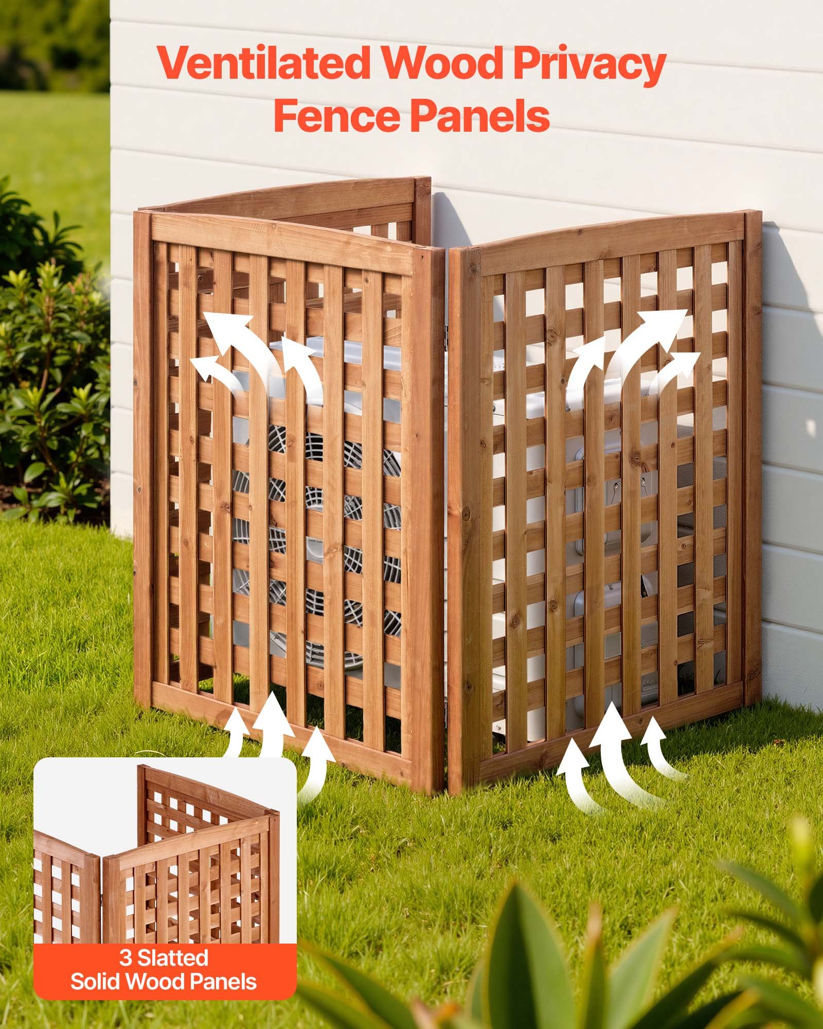 VEVOR Vallas de Madera 810 x 960 mm, Pantalla de Privacidad Exterior con 3 Paneles, Ángulo ajustable, Resistente al Clima, Reforzada con Bisagras, para Ocultar Equipo de Piscina, Cubos de Basura y AC
