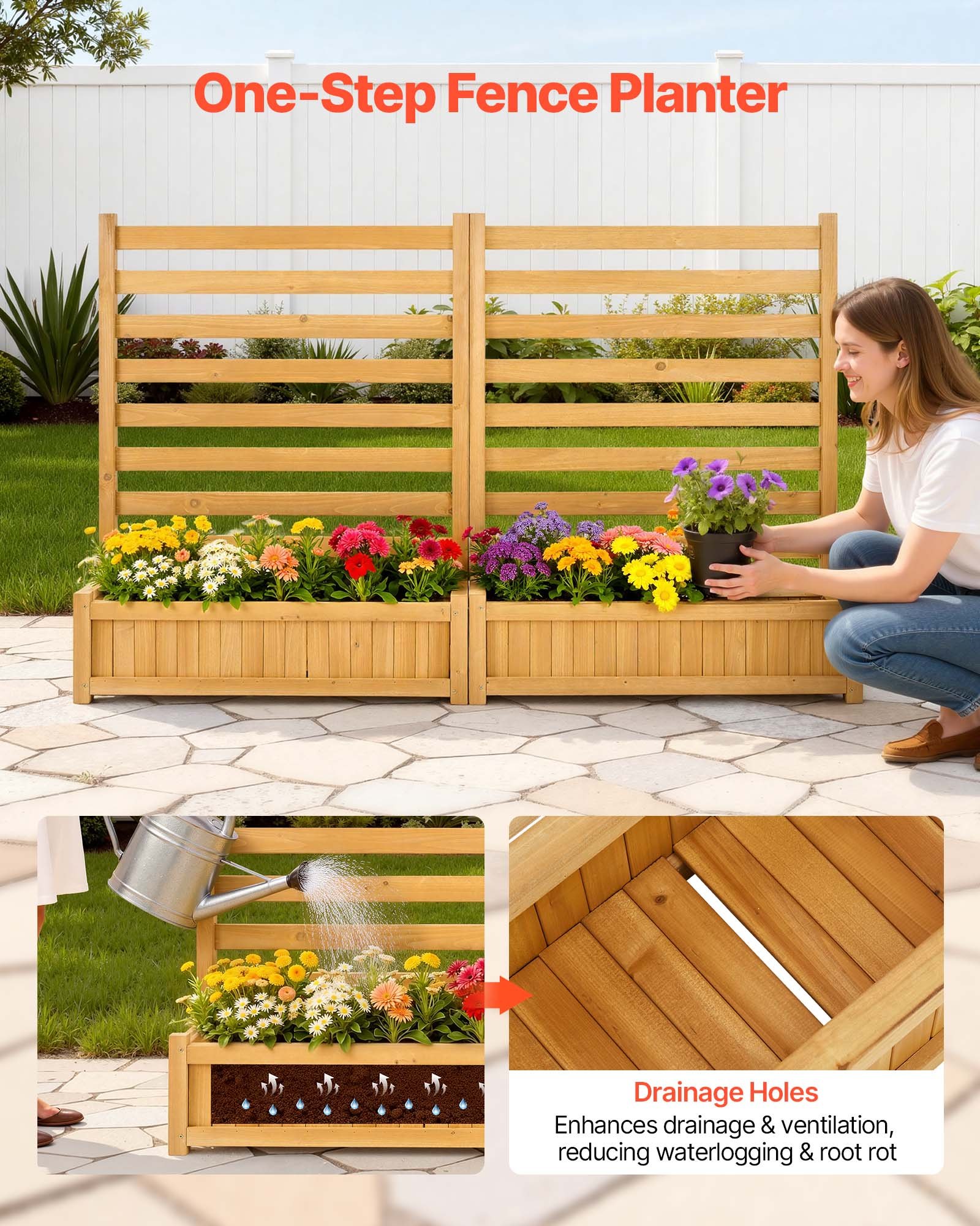 VEVOR Vallas de Madera Jardín 914 x 1143 mm, Pantalla de Privacidad con Espaciado para Ventilación, 2 Maceteros, 2 Paneles, Resistente al Clima, para Ocultar Cubos de Basura, AC y Equipo de Piscina