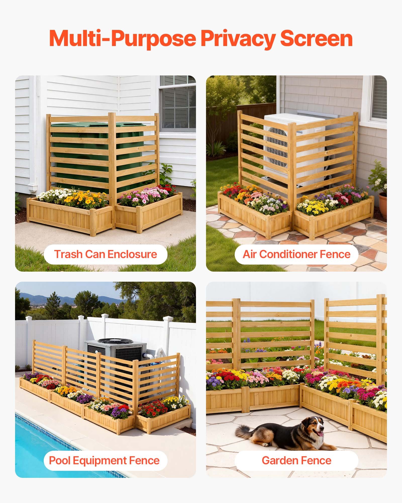 VEVOR Vallas de Madera Jardín 914 x 1143 mm, Pantalla de Privacidad con Espaciado para Ventilación, 2 Maceteros, 2 Paneles, Resistente al Clima, para Ocultar Cubos de Basura, AC y Equipo de Piscina