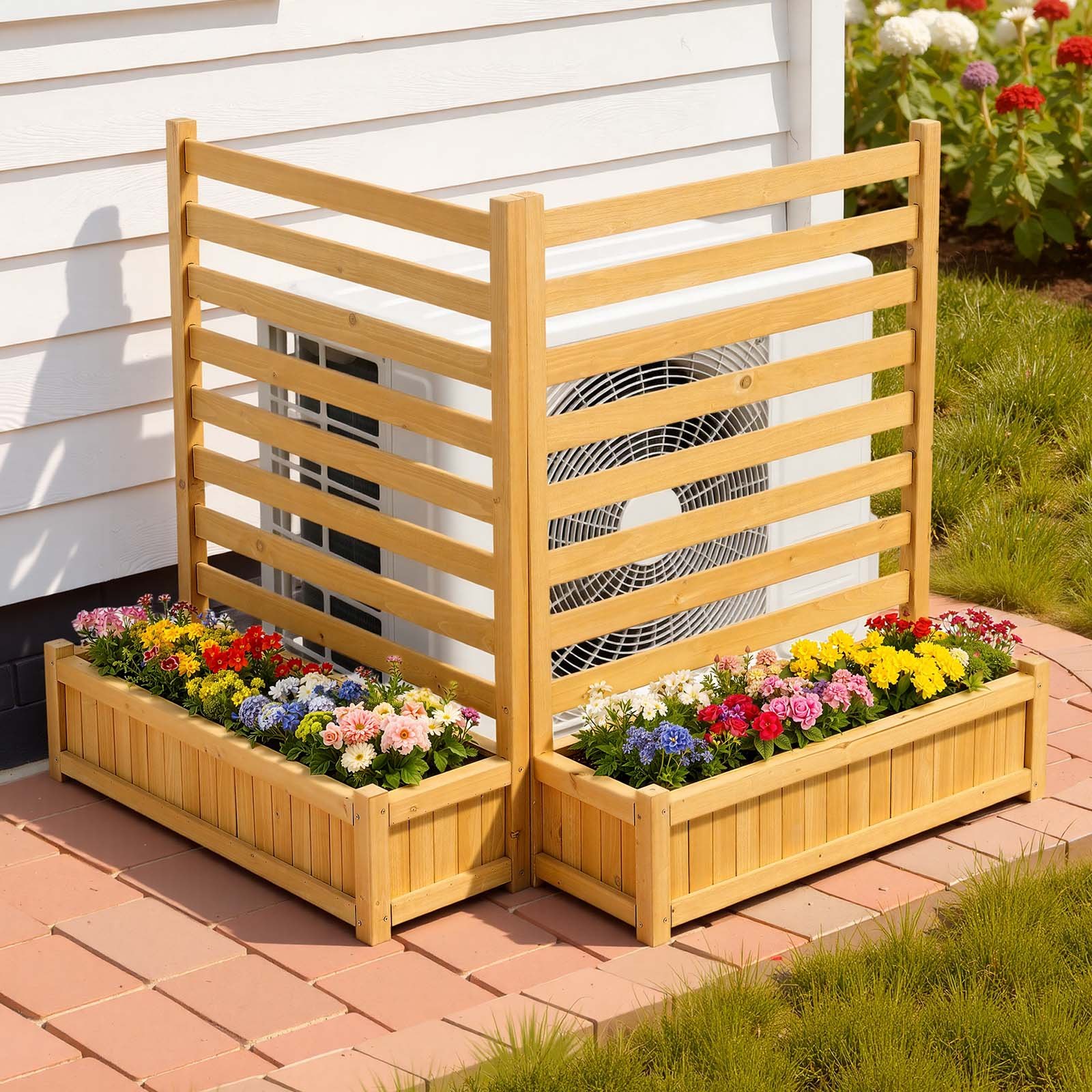 VEVOR Vallas de Madera Jardín 914 x 1143 mm, Pantalla de Privacidad con Espaciado para Ventilación, 2 Maceteros, 2 Paneles, Resistente al Clima, para Ocultar Cubos de Basura, AC y Equipo de Piscina