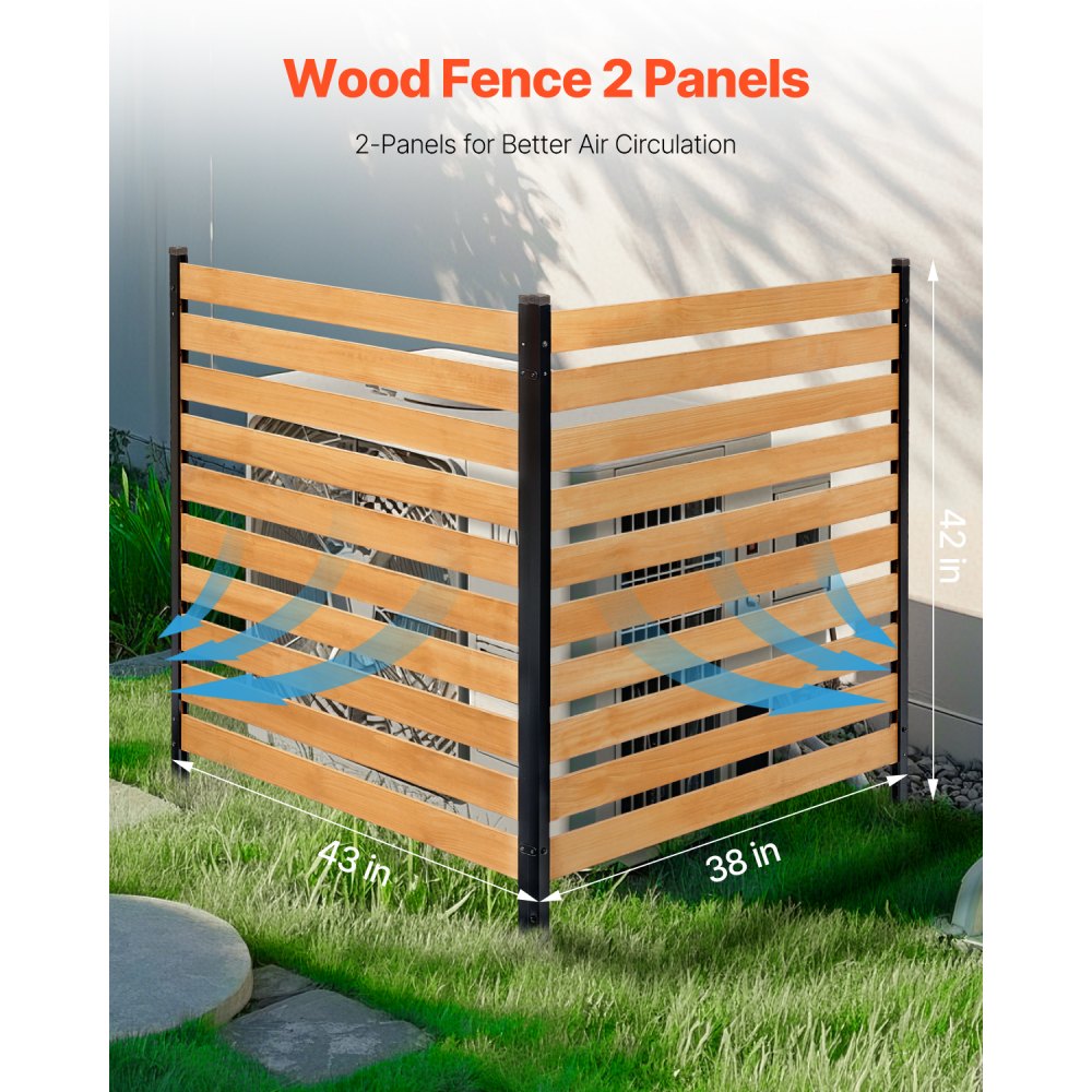VEVOR Valla de Madera 1100 x 982 mm, Valla de Listones de 2 Paneles, Cerramiento con Estacas de Metal, Valla de madera para Exteriores para Decoración de Jardín, Aire Acondicionado, Equipo de Piscina