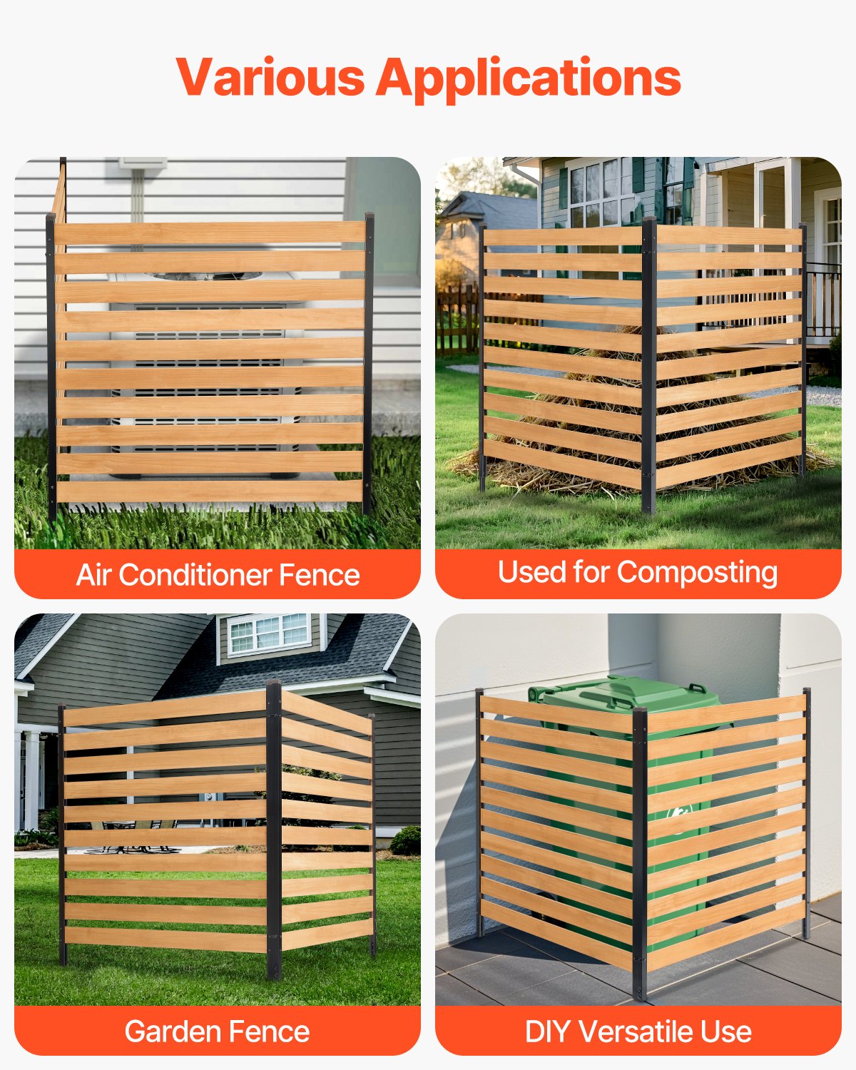 VEVOR Valla de Madera 1100 x 982 mm, Valla de Listones de 2 Paneles, Cerramiento con Estacas de Metal, Valla de madera para Exteriores para Decoración de Jardín, Aire Acondicionado, Equipo de Piscina
