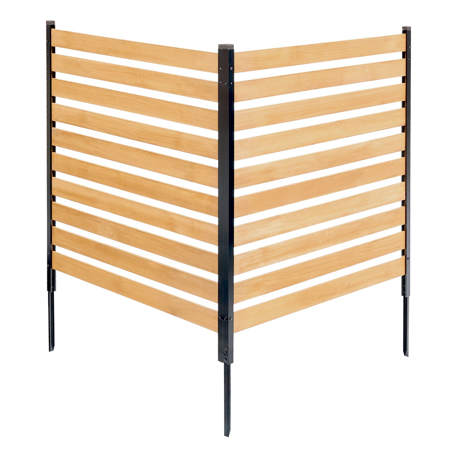 VEVOR Valla de Madera 1100 x 982 mm, Valla de Listones de 2 Paneles, Cerramiento con Estacas de Metal, Valla de madera para Exteriores para Decoración de Jardín, Aire Acondicionado, Equipo de Piscina