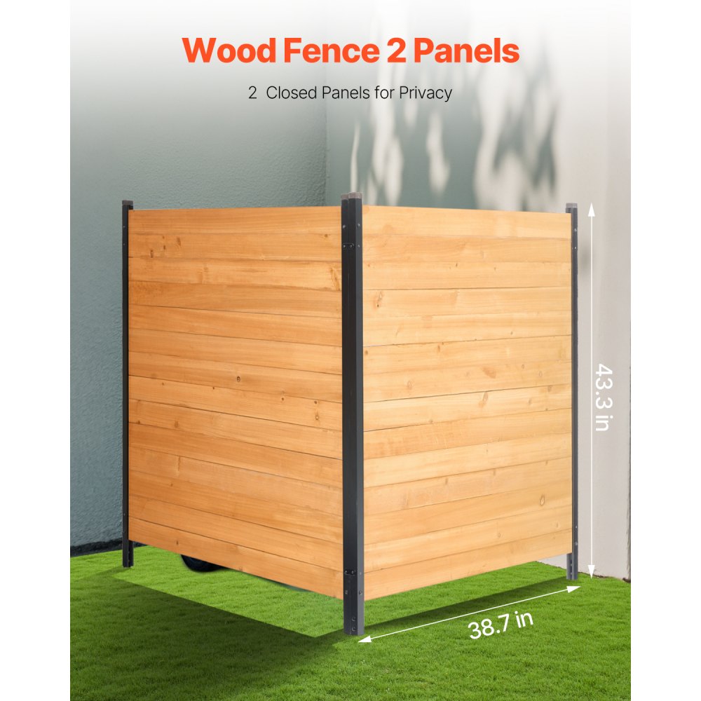 VEVOR Valla de Madera 1100 x 982 mm, 2 Paneles de Valla Sólida, Cerramiento con Estacas de Metal, Valla de madera para Exteriores para Decoración de Jardín, Aire Acondicionado, Equipo de Piscina