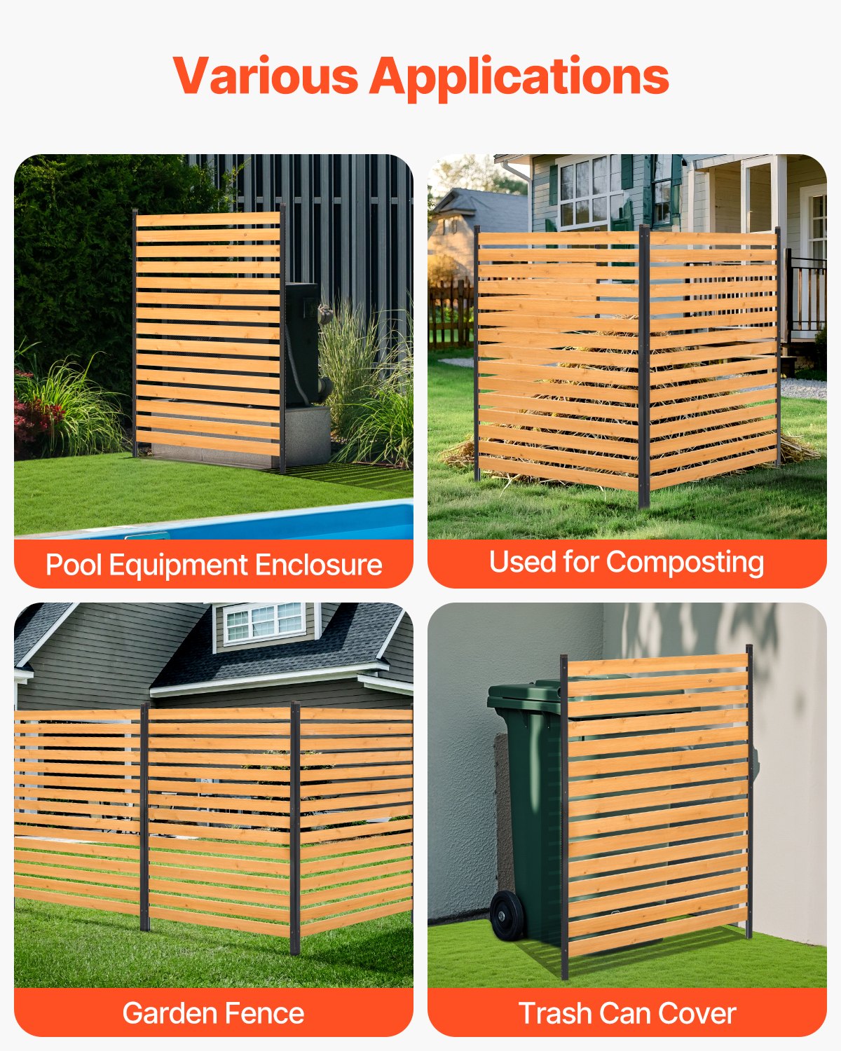 VEVOR Valla de Madera 1550 x 980 mm, Valla de Listones de 1 Panel, Cerramiento con Estacas de Metal, Valla de madera para Exteriores para Decoración de Jardín, Aire Acondicionado, Equipo de Piscina