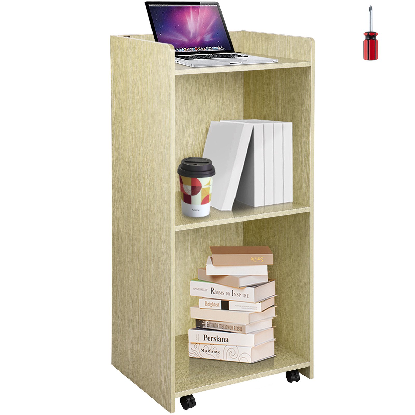 VEVOR Podio de Madera de Pie 60x40x120 cm Podio Portátil de Pie Capacidad de 60 kg, Madera MDF Duradera, Podio de Madera Rodante con 4 Ruedas Giratorias de 360° para Restaurantes, Iglesias, Blanco