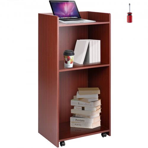 VEVOR Podio de Madera de Pie 60x40x120 cm Podio Portátil de Pie Capacidad de 60 kg, Madera MDF Duradera de Nogal, Podio de Madera Rodante con 4 Ruedas Giratorias de 360° para Restaurantes, Iglesias
