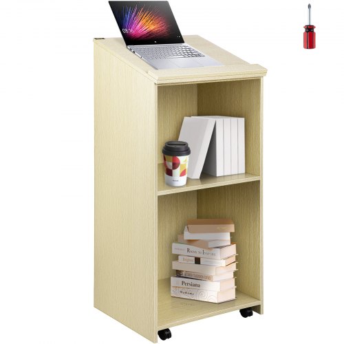 VEVOR Podio de Madera Inclinado 60x40x120 cm Podio Portátil de Pie Capacidad de 60 kg, Madera MDF Duradera, Podio de Madera Rodante con 4 Ruedas Giratorias de 360° para Restaurantes e Iglesias, Blanco