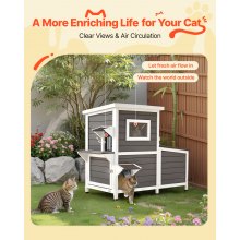 VEVOR Casa Elevada para Gato de Exterior, Refugio de Madera de 2 Plantas para 3 Gatos con Escaleras, Ventana Transparente y Puertas Abatibles, Condominio Impermeable para Gatos, 1070 x 633 x 863 mm