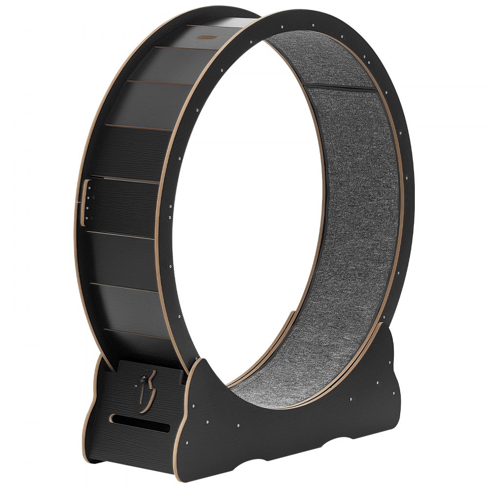VEVOR Rueda de Ejercicio de Madera, para Gatos de 8,6 a 12,7 kg, Diámetro Interior de 1080 mm, Cinta de Correr con Superficie Alfombrada y Mecanismo de Bloqueo, Color Negro, 1200 x 340 x 1275 mm