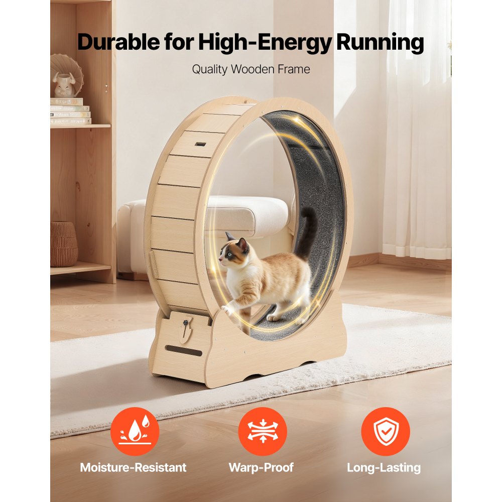 VEVOR Rueda de Ejercicio para Gatos, Diámetro Interior de 1080 mm, para Gatos de 8,6 a 12,7 kg, con Superficie de Alfombra y Mecanismo de Bloqueo, Ruedas Silenciosas de TPE, 1200 x 340 x 1275 mm