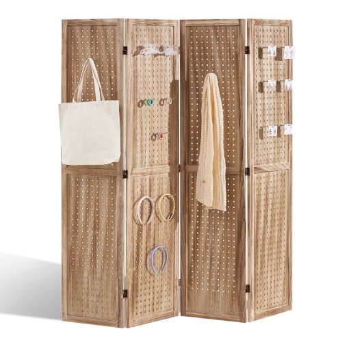VEVOR Pantalla de Madera Portátil con Gancho, Biombo Plegable de Madera de 4 Paneles para Privacidad, 1620 x 1700 x 18,5 mm para Separar Habitaciones, Hogar, Restaurante y Dormitorio, Color Madera