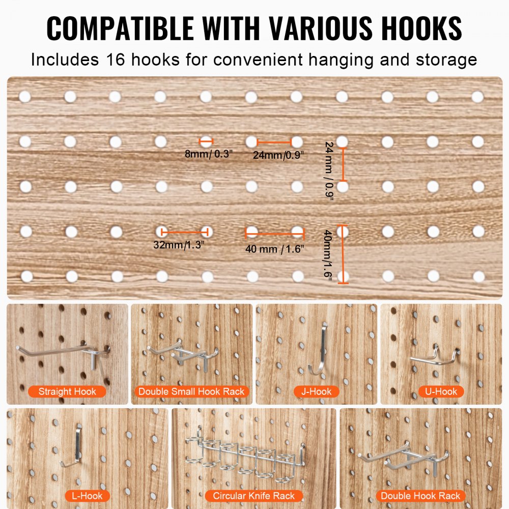 VEVOR Pantalla de Madera Portátil con Gancho, Biombo Plegable de Madera de 4 Paneles para Privacidad, 1620 x 1700 x 18,5 mm para Separar Habitaciones, Hogar, Restaurante y Dormitorio, Color Madera