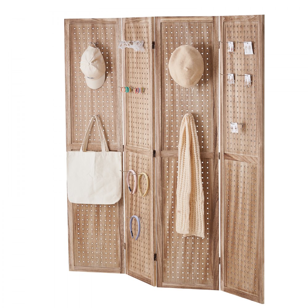 VEVOR Pantalla de Madera Portátil con Gancho, Biombo Plegable de Madera de 4 Paneles para Privacidad, 1620 x 1700 x 18,5 mm para Separar Habitaciones, Hogar, Restaurante y Dormitorio, Color Madera