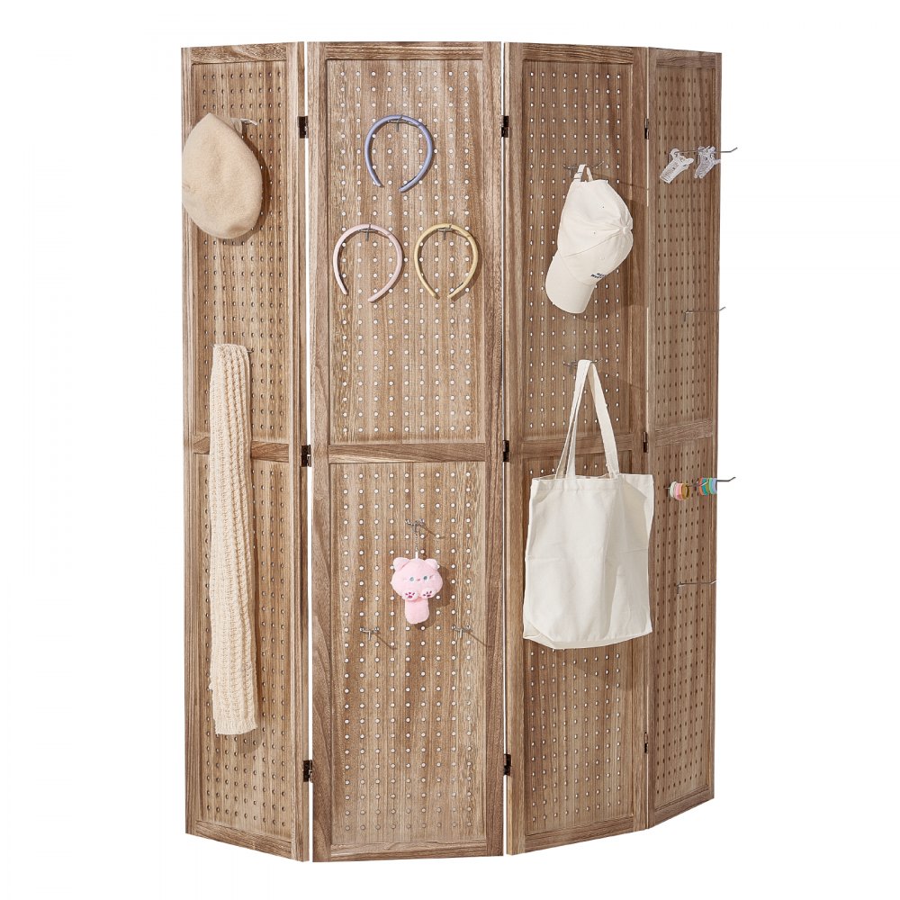 VEVOR Pantalla de Madera Portátil con Gancho, Biombo Plegable de Madera de 4 Paneles para Privacidad, 1620 x 1700 x 18,5 mm para Separar Habitaciones, Hogar, Restaurante y Dormitorio, Color Madera
