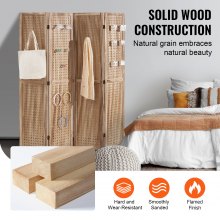 VEVOR Biombo de Madera de 4 Paneles con Gancho 1620x1700x18,5 mm, Color Madera