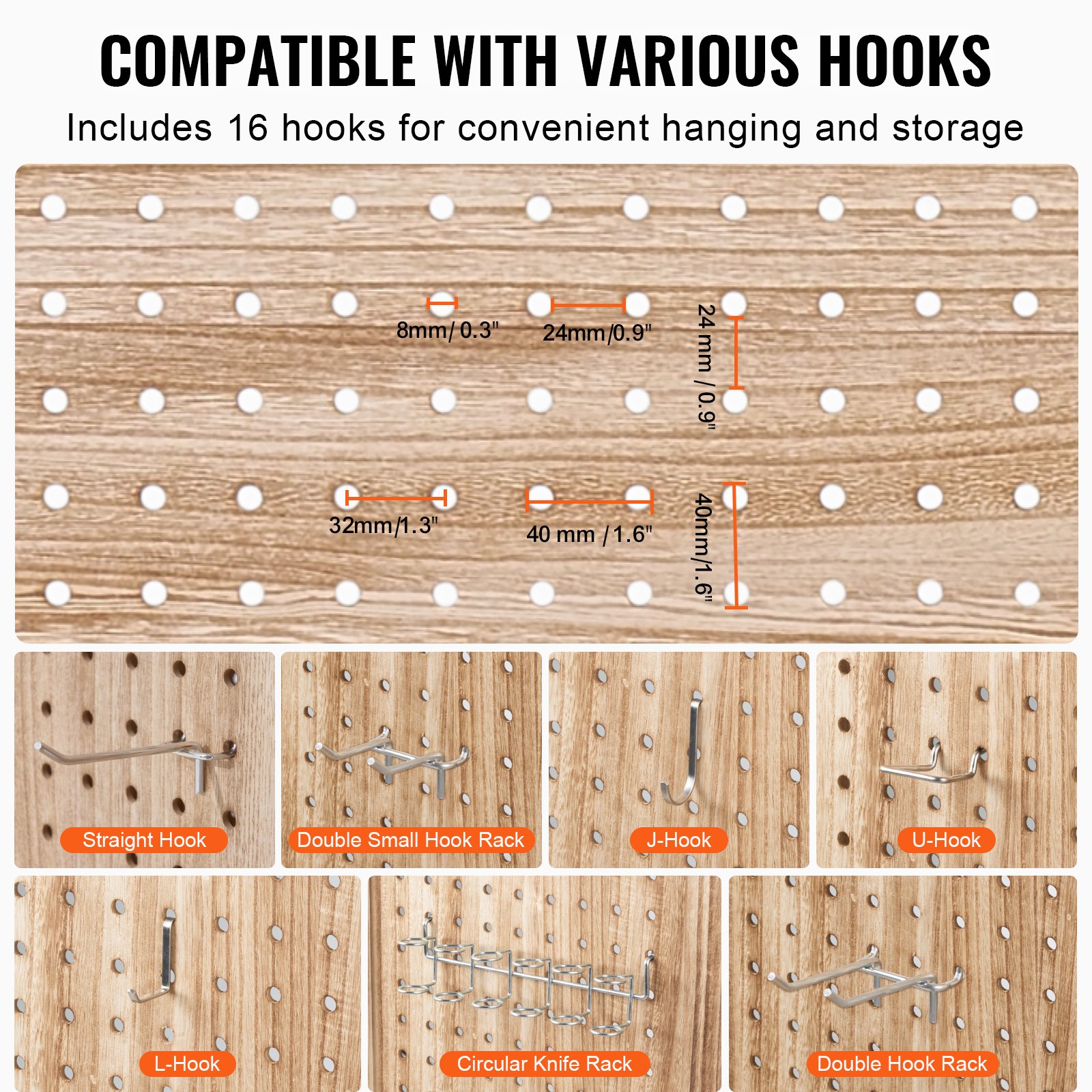VEVOR Pantalla de Madera Portátil con Gancho, Biombo Plegable de Madera de 4 Paneles para Privacidad, 1620 x 1700 x 18,5 mm para Separar Habitaciones, Hogar, Restaurante y Dormitorio, Color Madera
