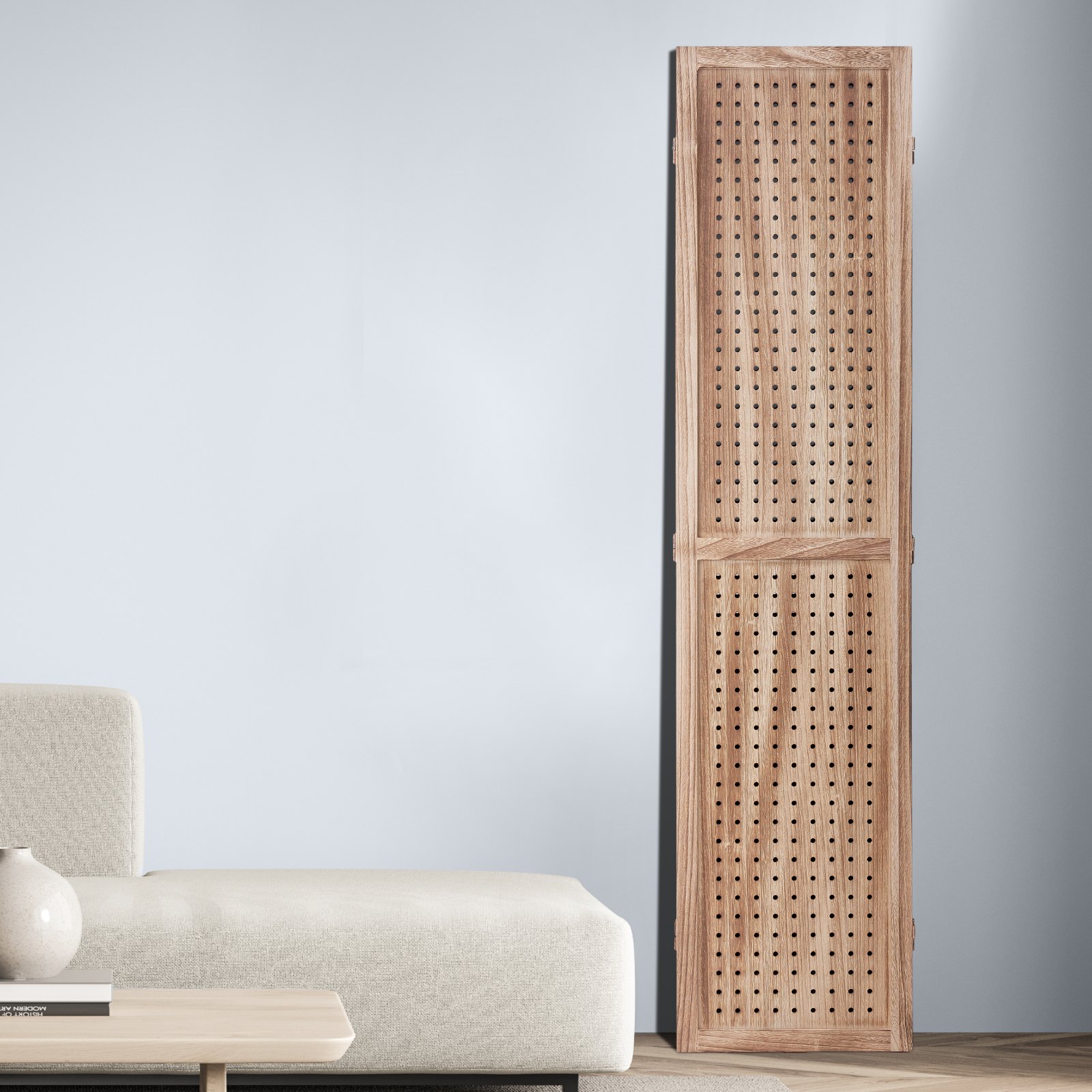VEVOR Pantalla de Madera Portátil con Gancho, Biombo Plegable de Madera de 4 Paneles para Privacidad, 1620 x 1700 x 18,5 mm para Separar Habitaciones, Hogar, Restaurante y Dormitorio, Color Madera