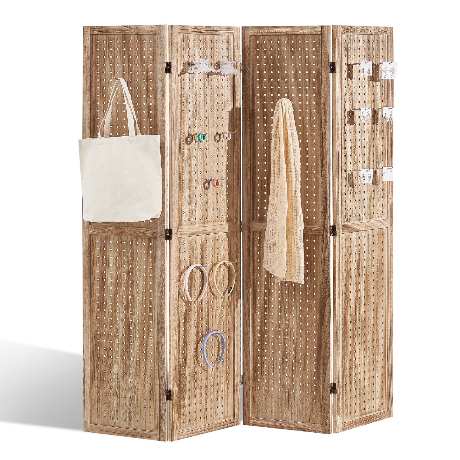 VEVOR Pantalla de Madera Portátil con Gancho, Biombo Plegable de Madera de 4 Paneles para Privacidad, 1620 x 1700 x 18,5 mm para Separar Habitaciones, Hogar, Restaurante y Dormitorio, Color Madera