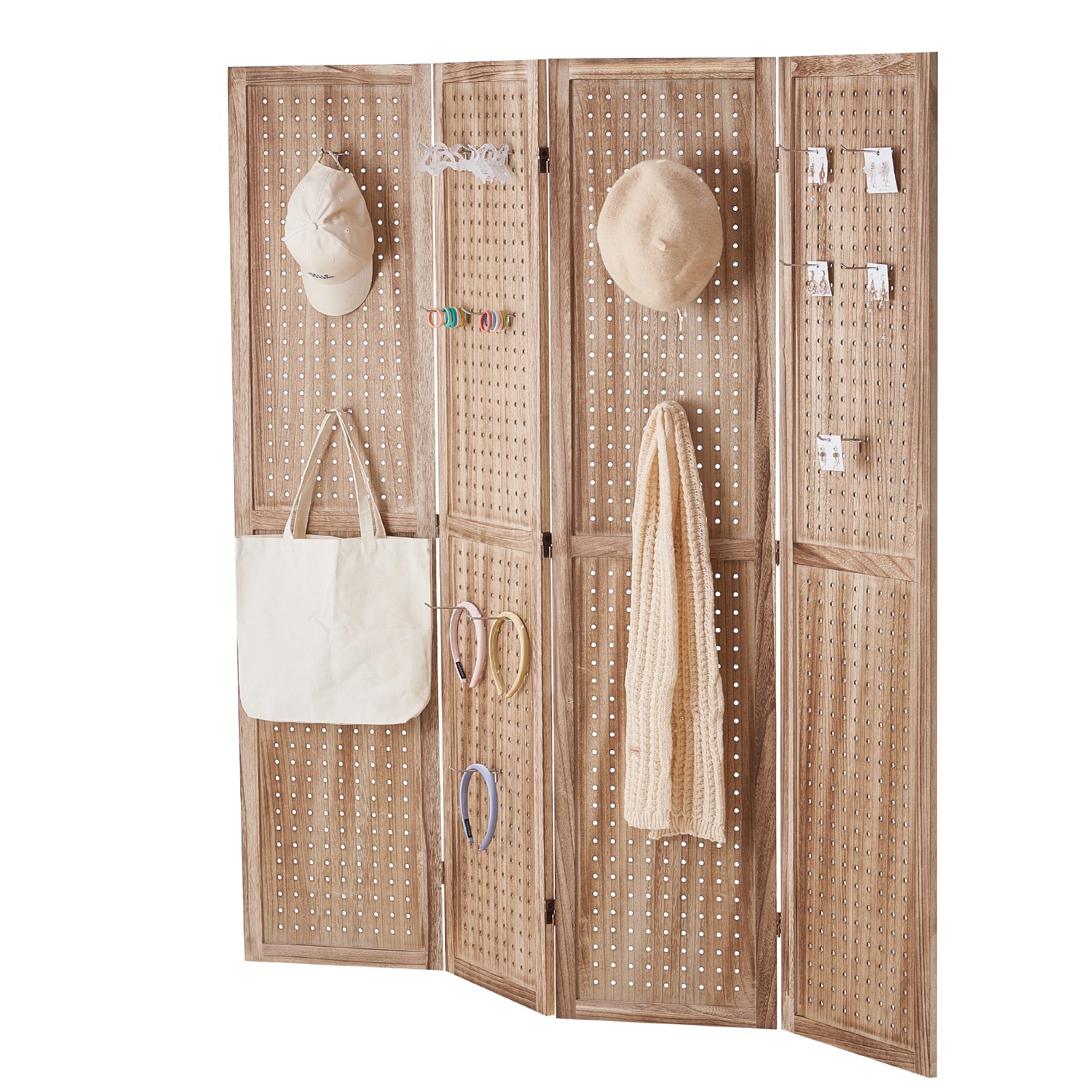 VEVOR Pantalla de Madera Portátil con Gancho, Biombo Plegable de Madera de 4 Paneles para Privacidad, 1620 x 1700 x 18,5 mm para Separar Habitaciones, Hogar, Restaurante y Dormitorio, Color Madera