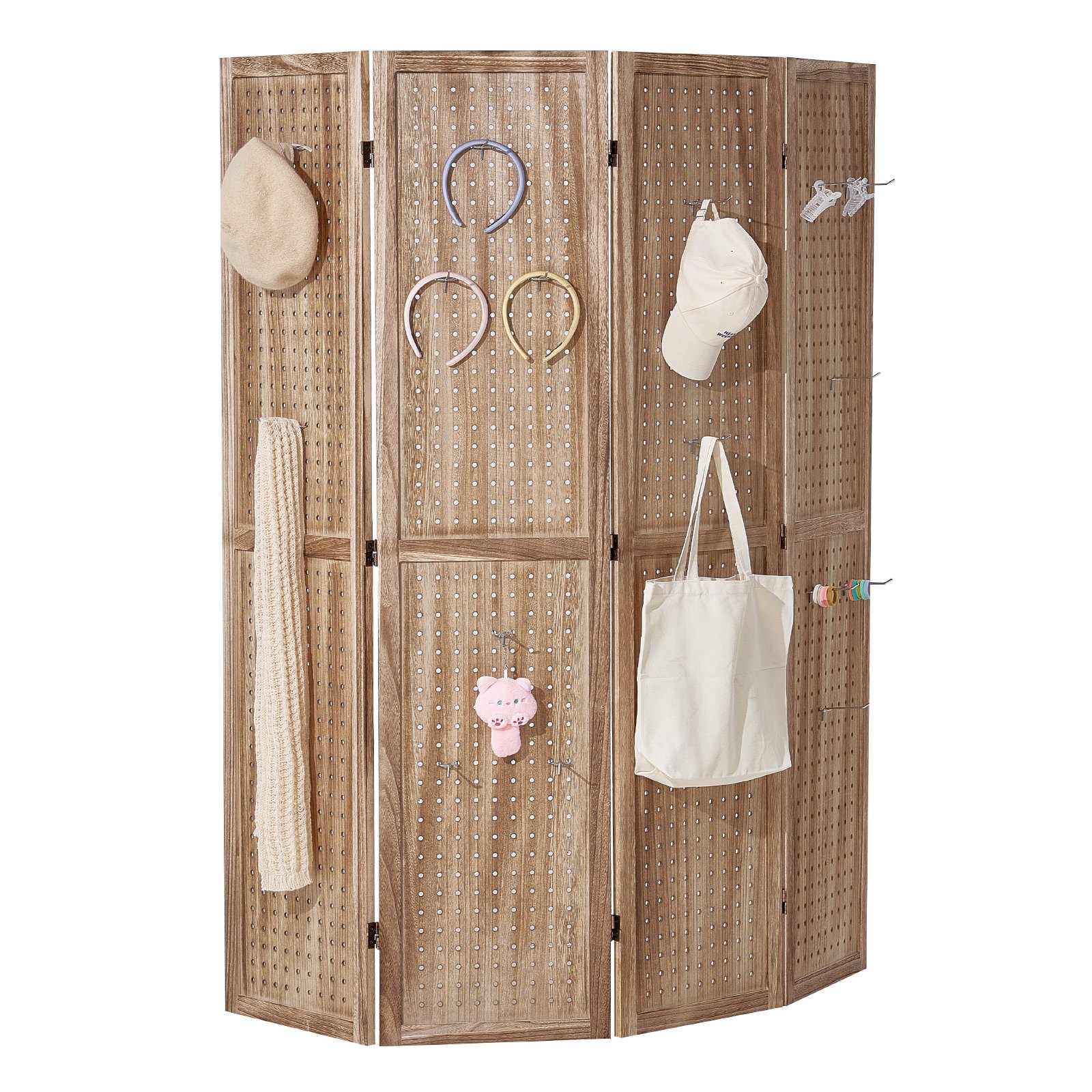 VEVOR Pantalla de Madera Portátil con Gancho, Biombo Plegable de Madera de 4 Paneles para Privacidad, 1620 x 1700 x 18,5 mm para Separar Habitaciones, Hogar, Restaurante y Dormitorio, Color Madera