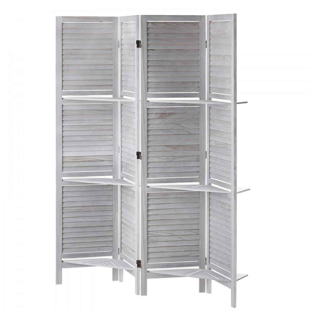 VEVOR Pantalla de Madera Portátil con 2 Estantes, Biombo Plegable de Madera de 4 Paneles para Privacidad, 1220 x 1700 x 320 mm para Separar Habitaciones, Hogar, Restaurante y Dormitorio, Color Blanco