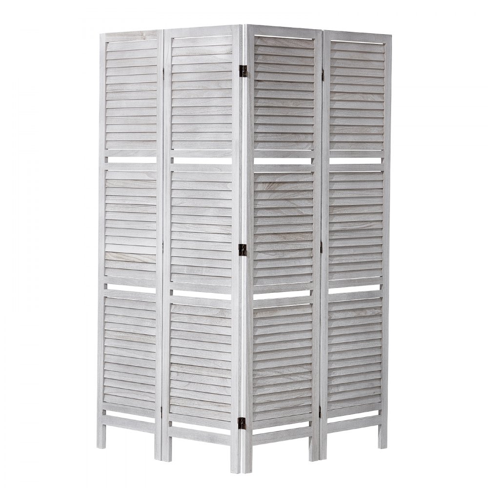 VEVOR Pantalla de Madera Portátil con 2 Estantes, Biombo Plegable de Madera de 4 Paneles para Privacidad, 1220 x 1700 x 320 mm para Separar Habitaciones, Hogar, Restaurante y Dormitorio, Color Blanco