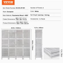 VEVOR Biombo de Madera de 4 Paneles con 2 Estantes 1220 x 1700 x 320 mm, Blanco