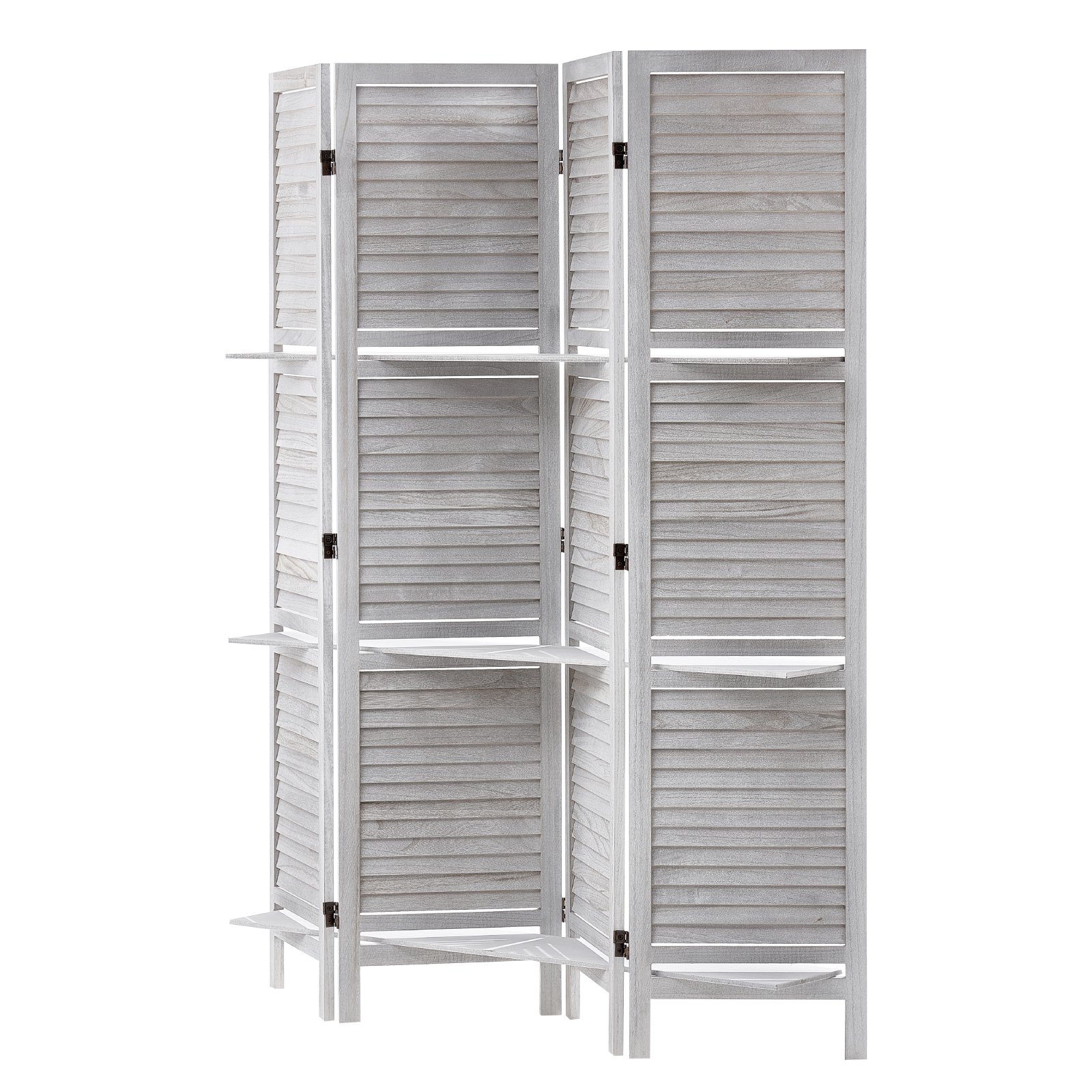 VEVOR Pantalla de Madera Portátil con 2 Estantes, Biombo Plegable de Madera de 4 Paneles para Privacidad, 1220 x 1700 x 320 mm para Separar Habitaciones, Hogar, Restaurante y Dormitorio, Color Blanco