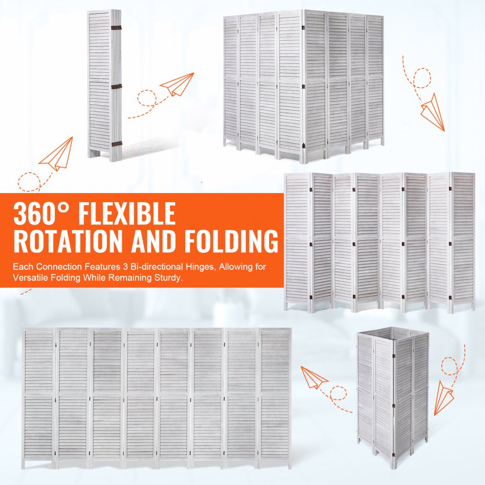 VEVOR Wooden Room Divider Screen, 8-Panel Foldable Privacy Screen, 325 cm Long, Portable Decorative Screen for Room Partitioning with European Style for Home, Restaurant, Bedroom