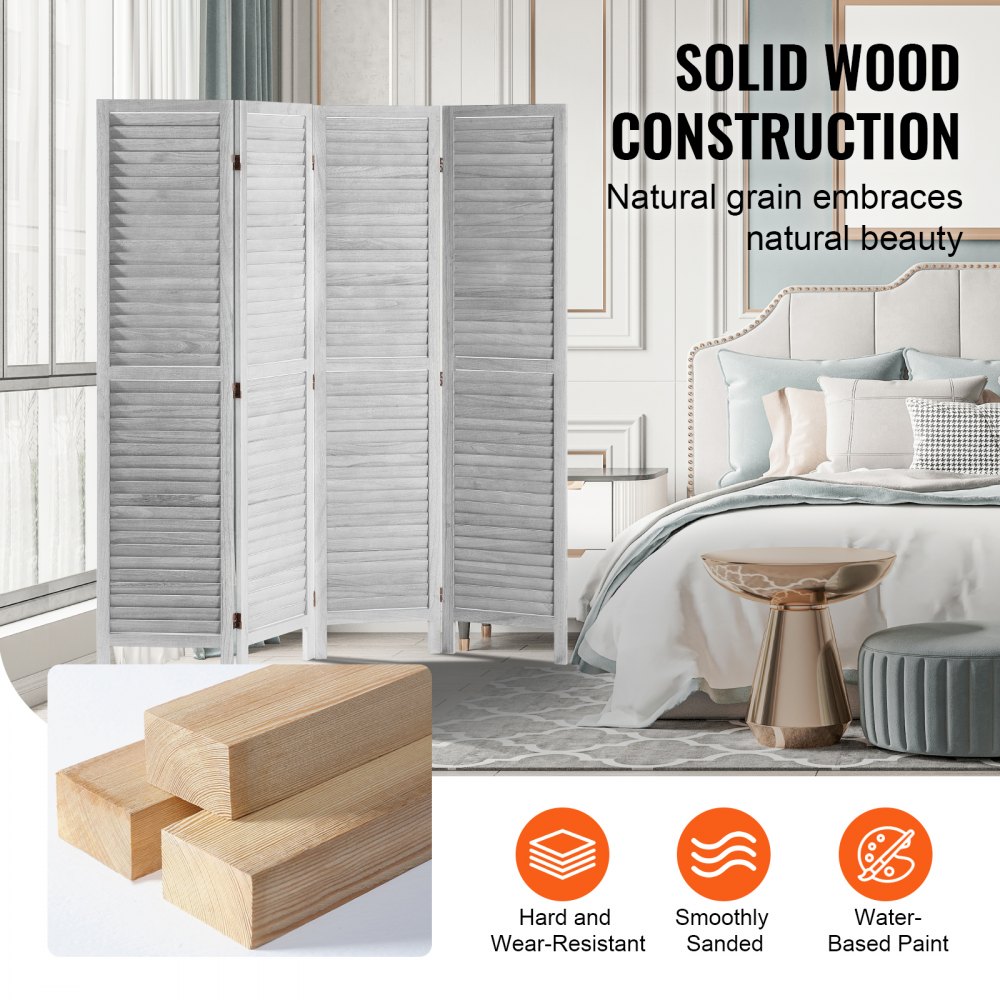 VEVOR Biombo Portátil de Madera, 4 Paneles Plegables para Privacidad de 1620 x 1700 x 18,5 mm para Interiores para Separar Ambientes en Hogar, Oficina, Restaurante y Dormitorio, Gris Claro