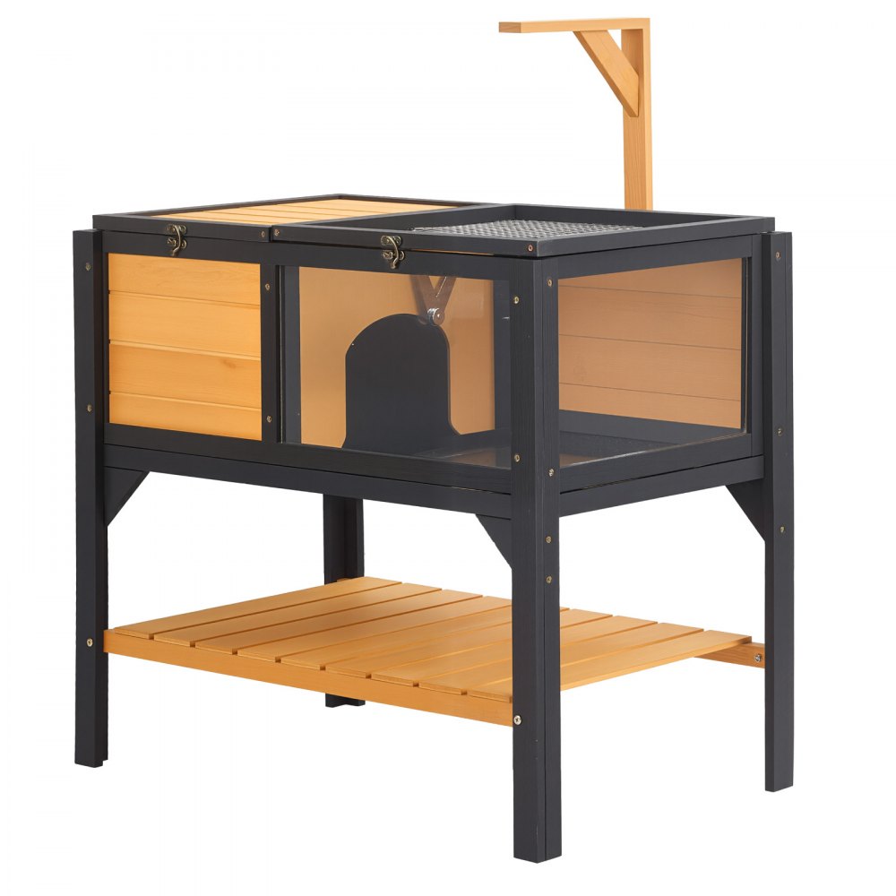 VEVOR Casa para Tortugas de Madera Terrario para Reptiles Techo de Malla, Recinto para Animales Pequeños Interior Exterior, 2 Cabinas, Panel Transparente de Visualización, Estante de Almacenamiento
