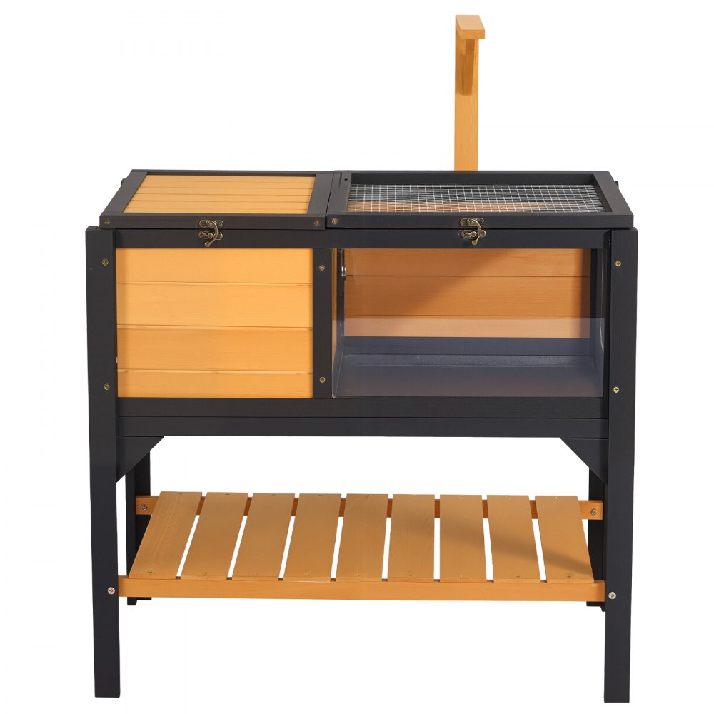 VEVOR Casa para Tortugas de Madera Terrario para Reptiles Techo de Malla, Recinto para Animales Pequeños Interior Exterior, 2 Cabinas, Panel Transparente de Visualización, Estante de Almacenamiento