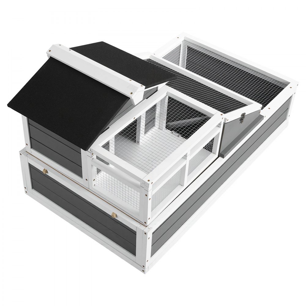 VEVOR Casa para Tortugas de Madera 4 Cabinas Terrario para Reptiles Terraza, Recinto para Animales Pequeños Interior Exterior, Techos de Malla, Tapa Abatible, Rampa Integrada, con Kit de Instalación