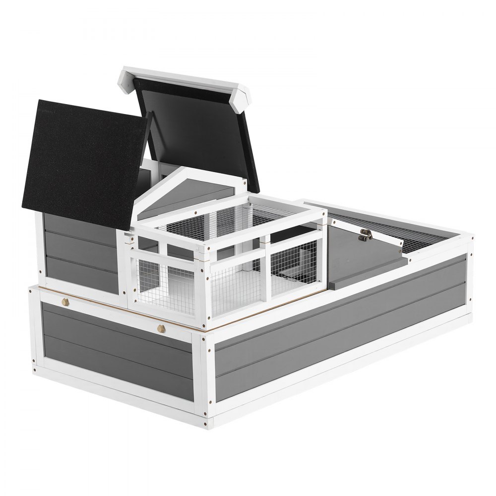 VEVOR Casa para Tortugas de Madera 4 Cabinas Terrario para Reptiles Terraza, Recinto para Animales Pequeños Interior Exterior, Techos de Malla, Tapa Abatible, Rampa Integrada, con Kit de Instalación
