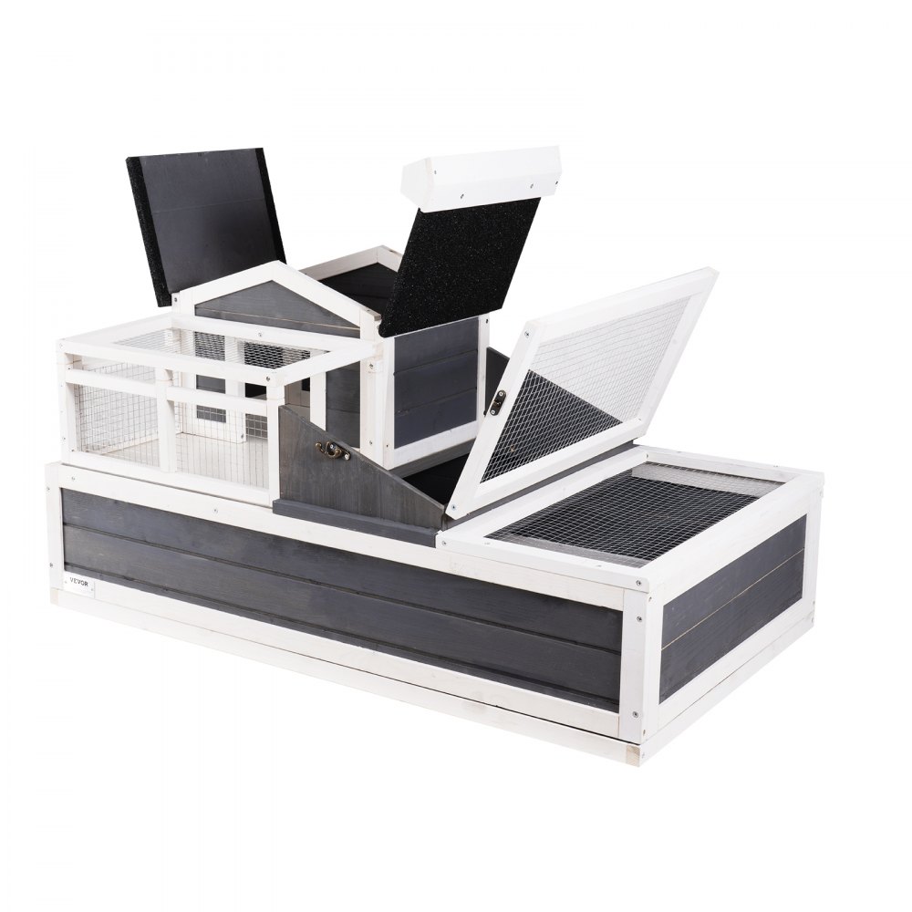 VEVOR Casa para Tortugas Hábitat para Tortugas con Balcón y 2 Pisos Recinto para Tortugas Interior y Exterior de Madera con Rampa, Bandeja, Techo Abrible, Jaula Grande para Reptiles, 112x65x61,5 cm