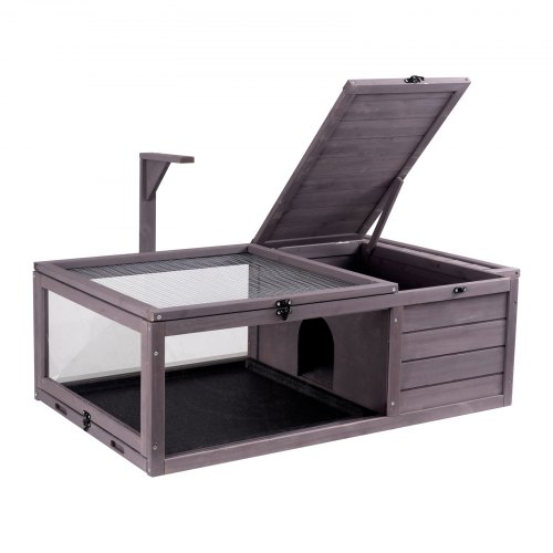 VEVOR Casa para Tortugas 96,5x61x33 cm Hábitat de Tortugas Interior Exterior Caseta de Madera para Tortugas con Soporte de Iluminación Colgante para Reptiles, Animales Pequeños, Lagarto, Serpiente