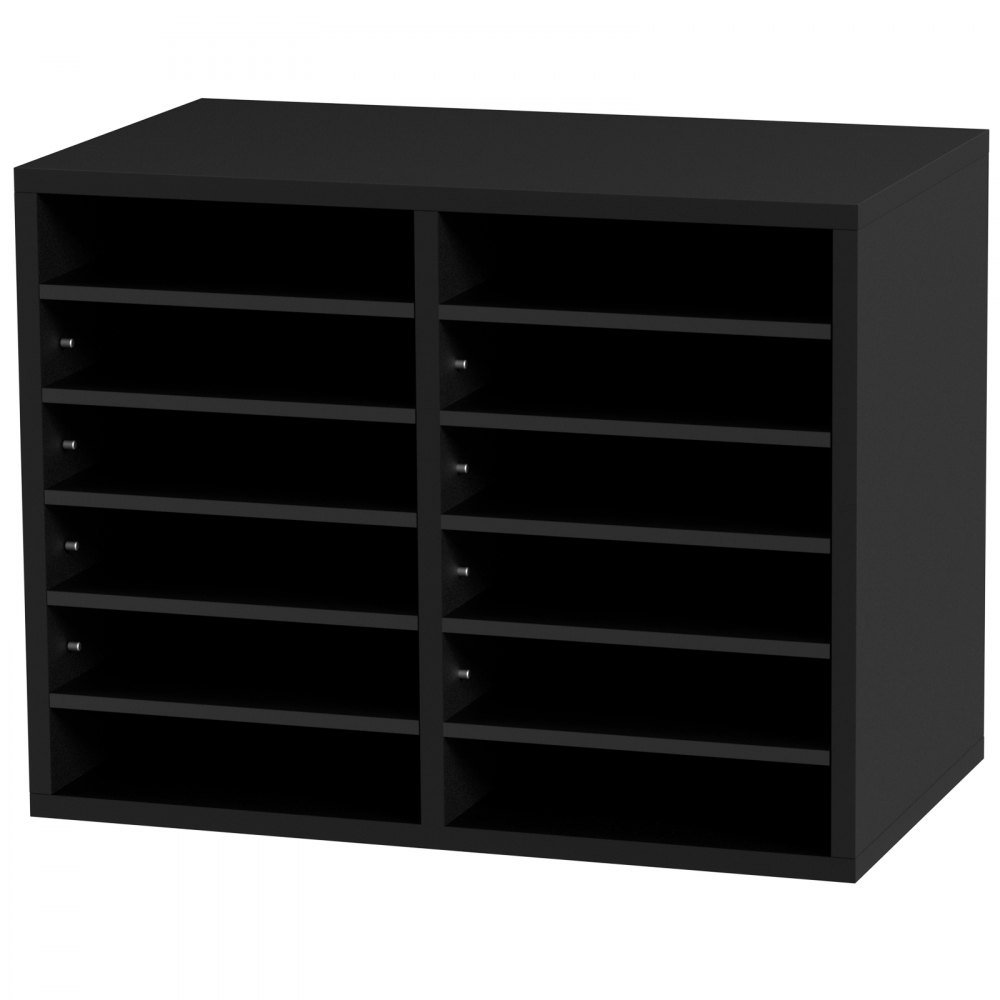 VEVOR Organizador de Literatura de madera Aglomerado Estante de Almacenamiento de Documentos de 12 Compartimentos 52x30,5x41 cm Clasificador de Literatura con Estantes Ajustables para Oficina, Negro