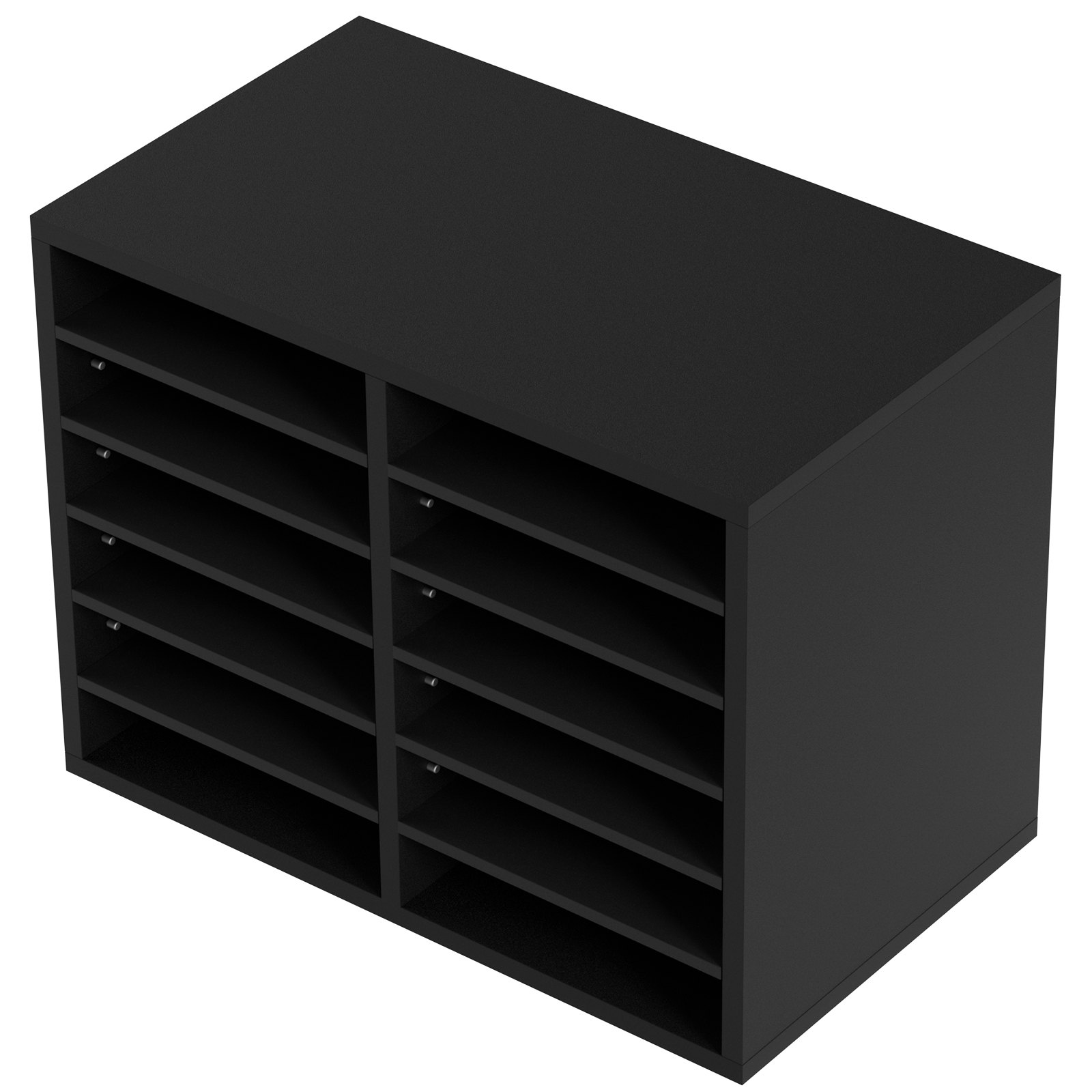 Organizador de literatura de madera VEVOR negro con doce compartimentos para un almacenamiento eficiente de documentos.