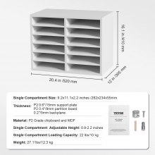 VEVOR Organizador de Literatura de madera Aglomerado Estante de Almacenamiento de Documentos de 12 Compartimentos 52x30,5x41 cm Clasificador de Literatura con Estantes Ajustables para Oficina, Blanco