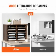 VEVOR Organizador de Literatura de madera Aglomerado Estante de Almacenamiento de Documentos de 12 Compartimentos 52x30,5x41 cm Clasificador de Literatura con Estantes Ajustables para Oficina, Marrón