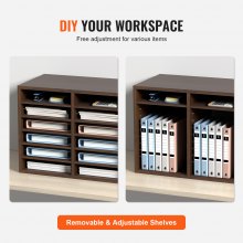 VEVOR Organizador de Literatura de madera Aglomerado Estante de Almacenamiento de Documentos de 12 Compartimentos 52x30,5x41 cm Clasificador de Literatura con Estantes Ajustables para Oficina, Marrón