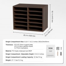 VEVOR Organizador de Literatura de madera Aglomerado Estante de Almacenamiento de Documentos de 12 Compartimentos 52x30,5x41 cm Clasificador de Literatura con Estantes Ajustables para Oficina, Marrón