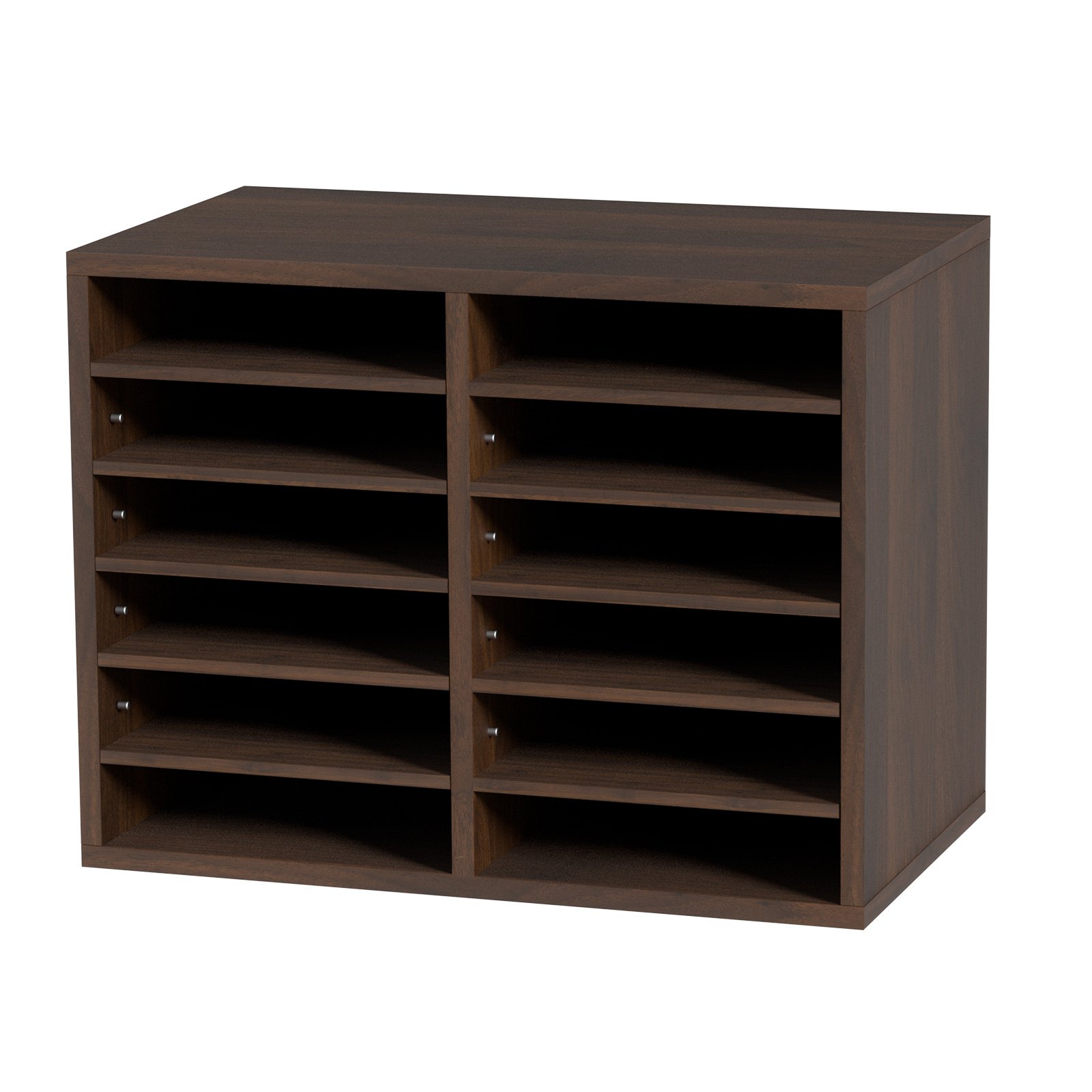 Organizadores de literatura VEVOR, acabado en madera oscura con múltiples estantes para un almacenamiento eficiente de documentos.